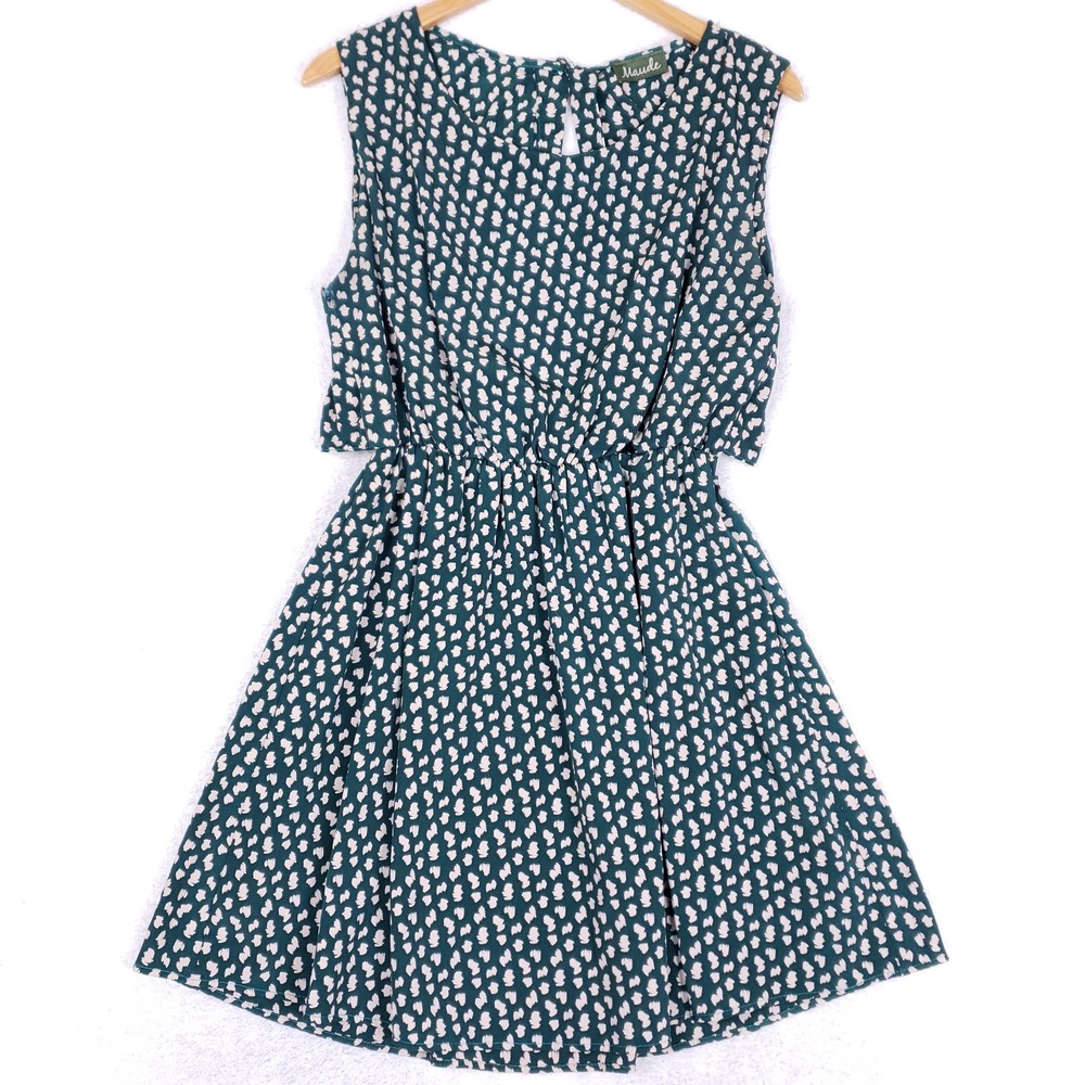 Maude Dress Womens Abstract Brushstroke‎ Emerald Green Popover Elastic Waist Mod